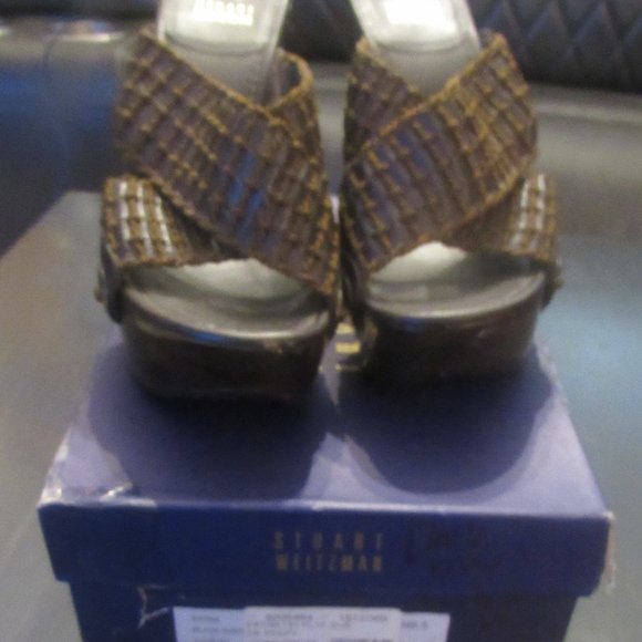 STUART WEITZMAN-Dark Brown Woven Heeled Slides ~ Size 9 - Picture 4 of 16